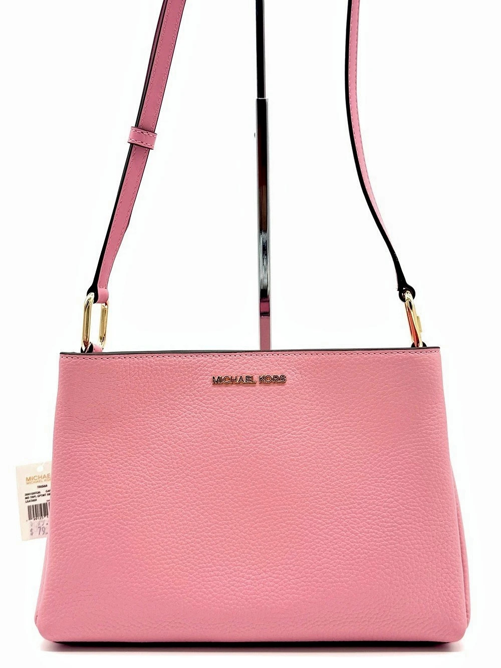 Michael Kors Trisha Medium Pebbled Leather Crossbody Bag Pink